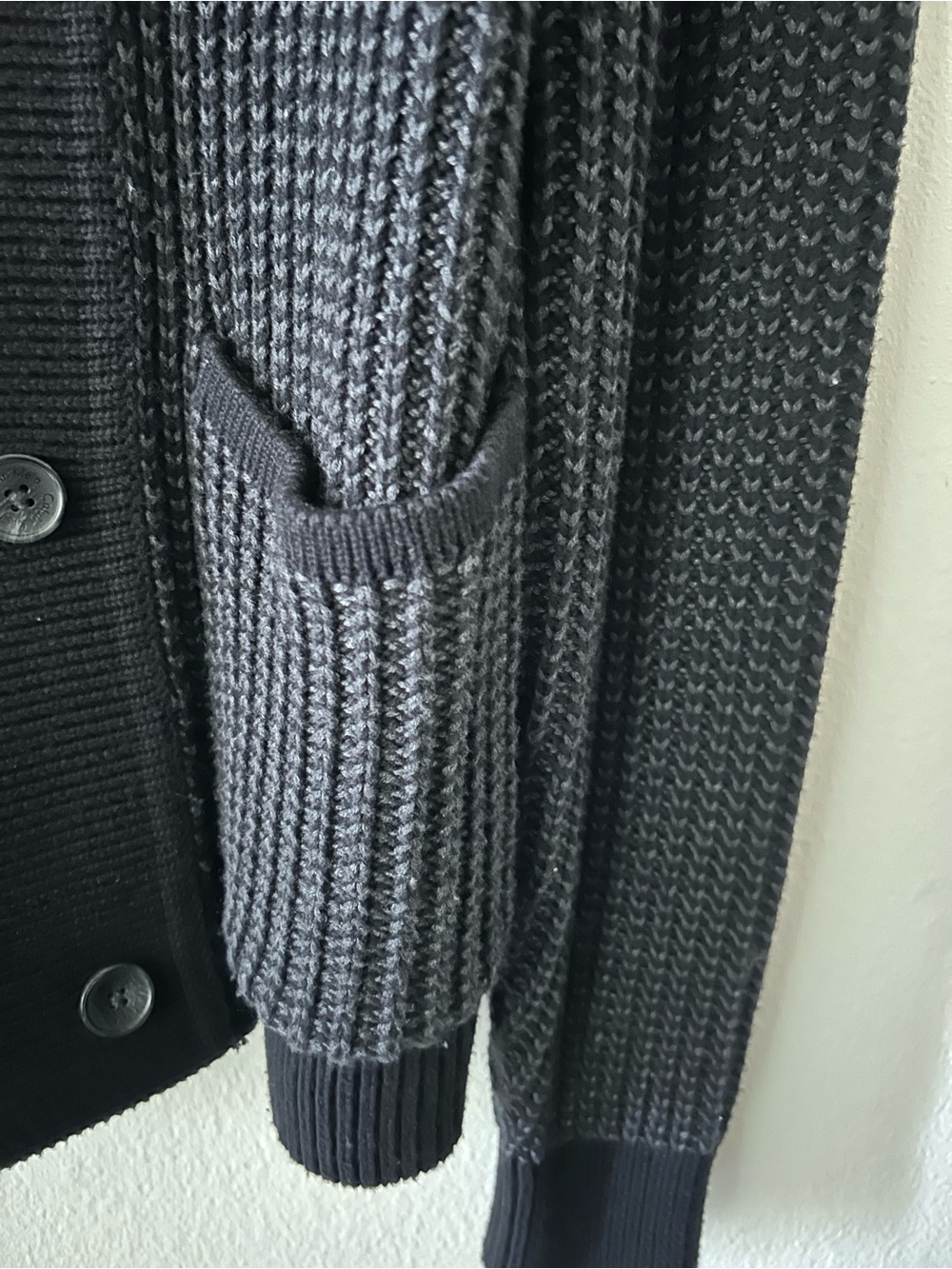 Calvin Klein Men’s Black Shawl Collar Knit Cardigan Sweater Black Grey Academia - Picture 3 of 6